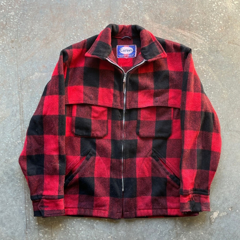 Vintage 60s Carters Carter & Sons Red Buffalo Plaid Wool Hunting Cruiser Jacket